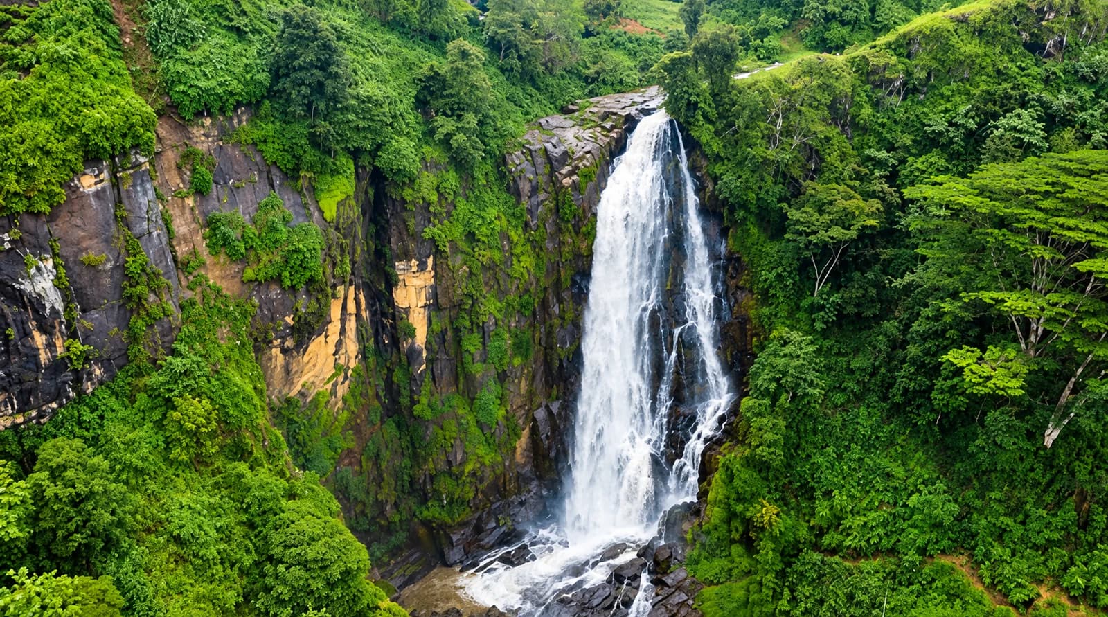 Waterfall in Sri Lanka’s lush hill country